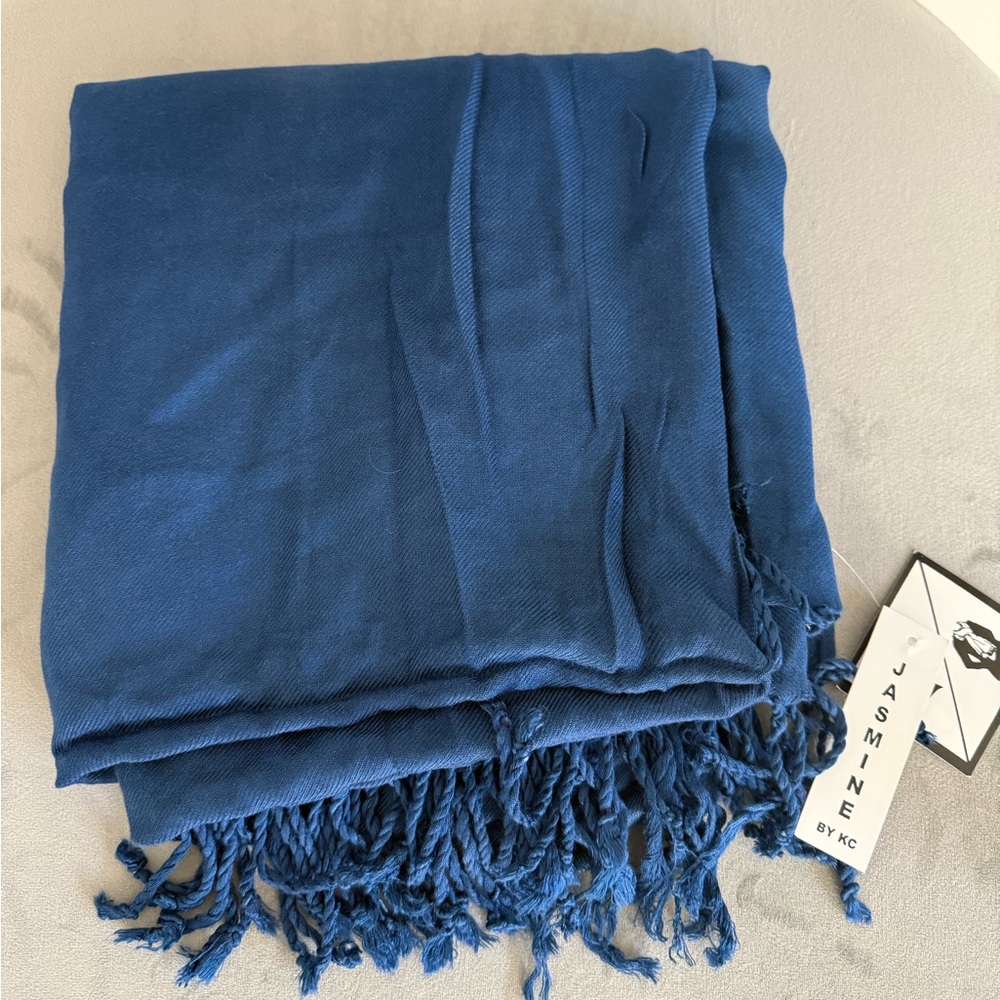 Jasmine Deep Blue Faux Pashmina with Fringe - Picture 6 of 6